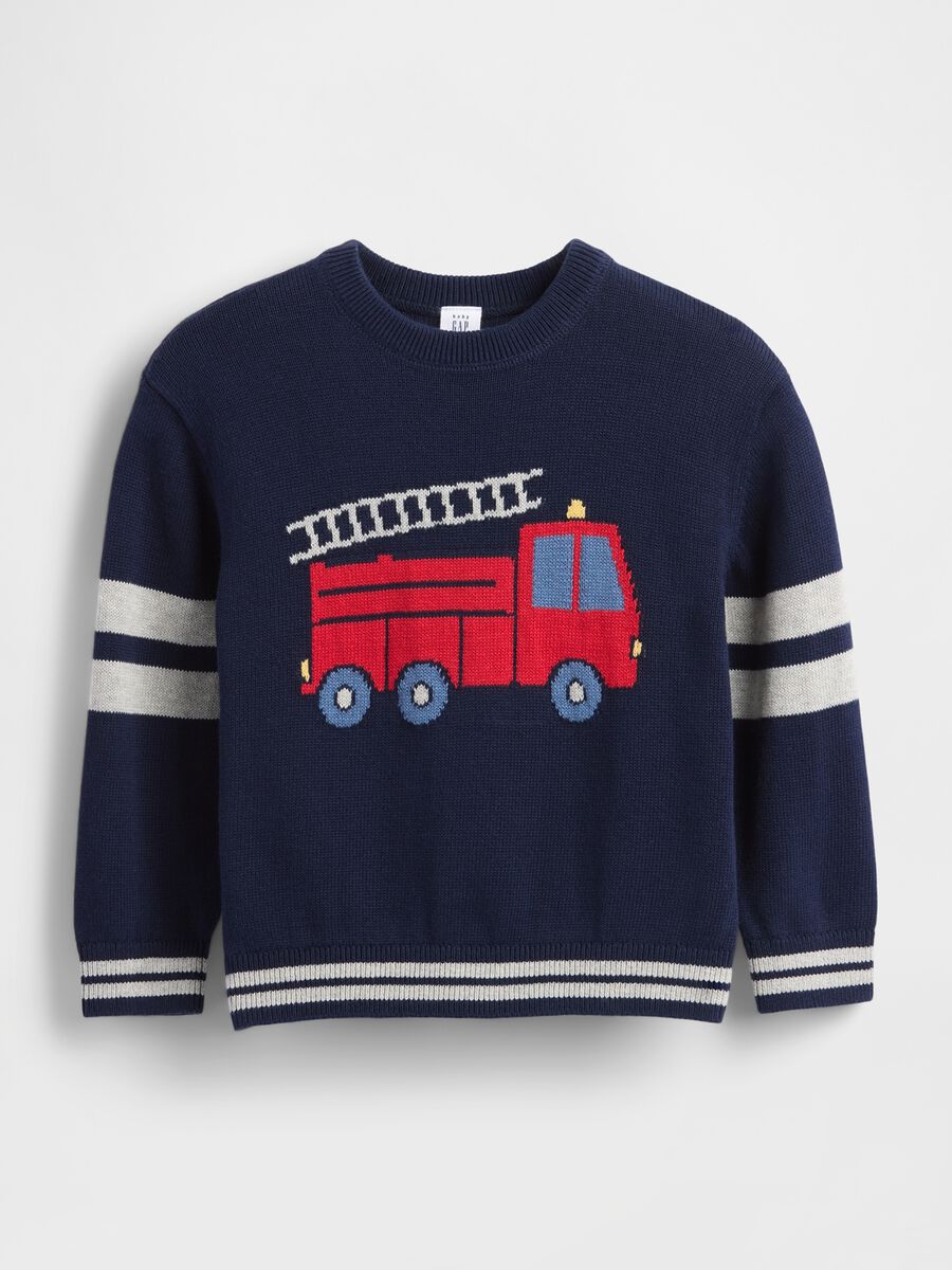 Maglione blu per bambino con camion dei pompieri Bimbo_0