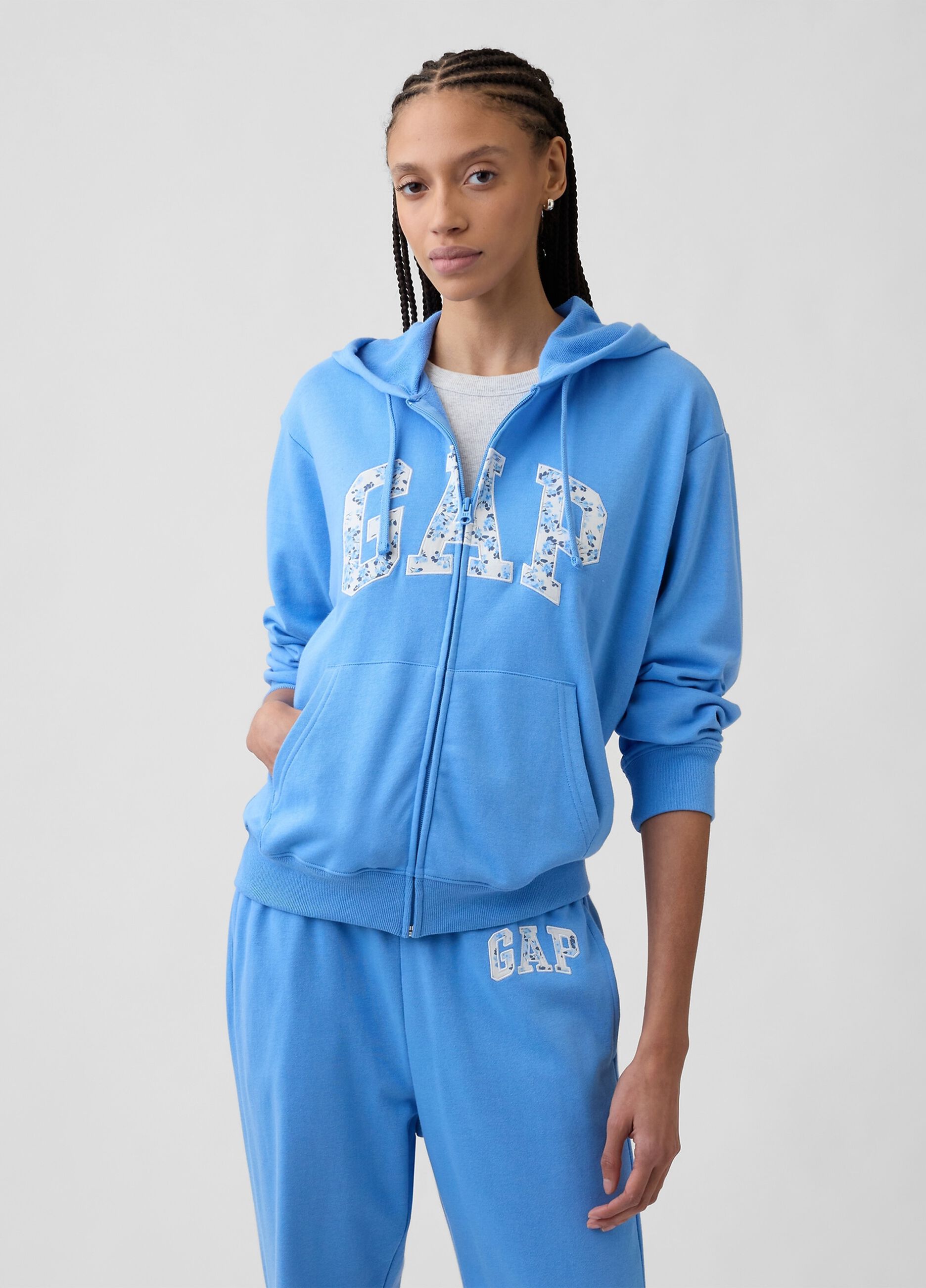 Regular fit cotton blend sweatshirt with logo, zip and hood