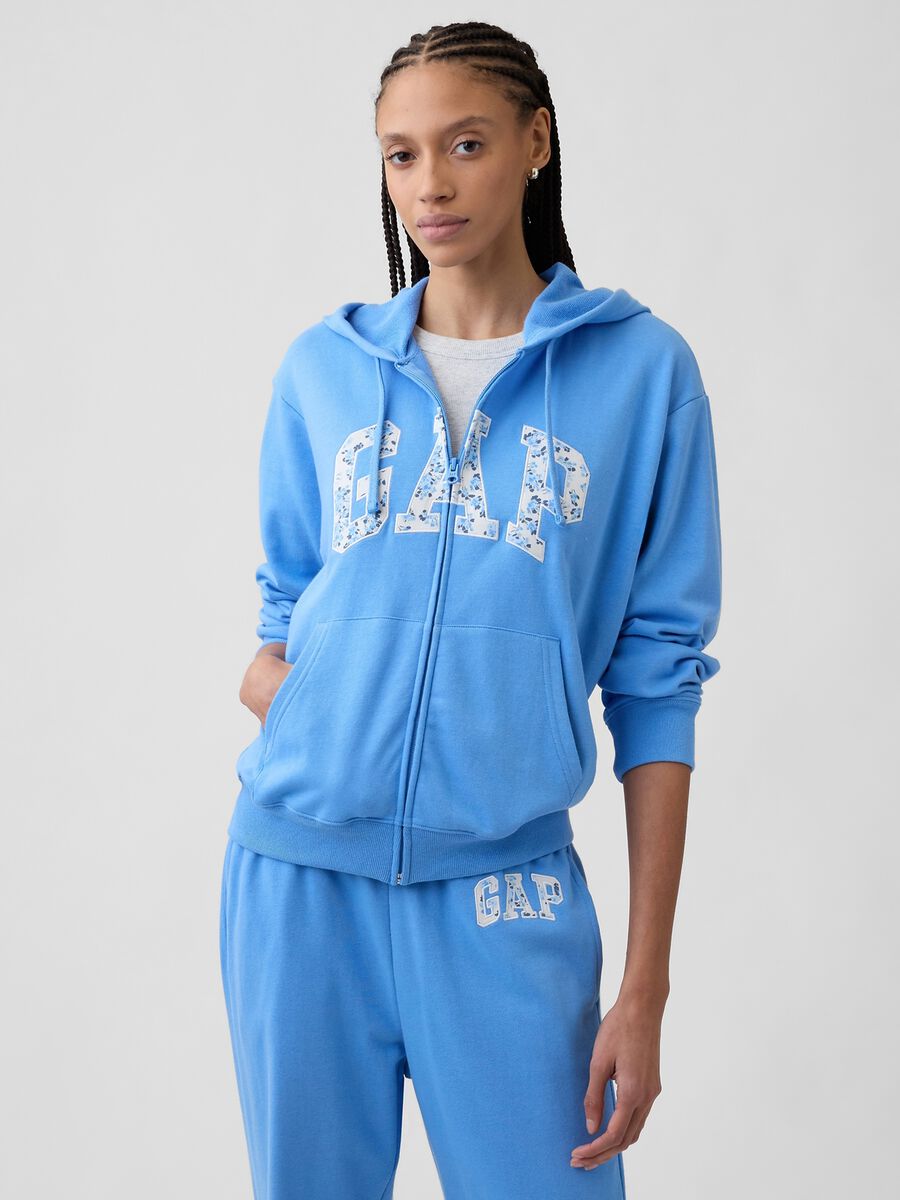Regular fit cotton blend sweatshirt with logo, zip and hood Woman_0