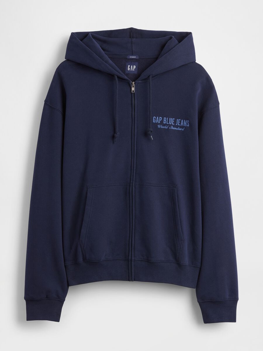Felpa blu con cappuccio e zip Uomo_4