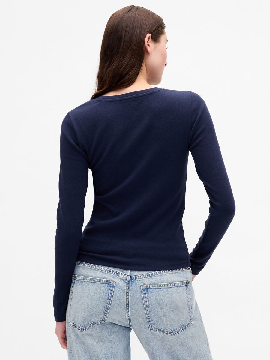 Maglia blu a maniche lunghe in cotone e modal elasticizzato Donna_2