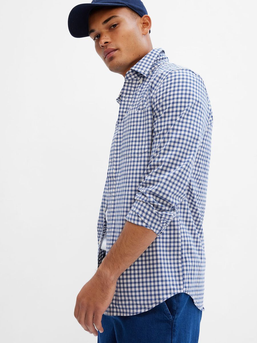 Slim-fit shirt in gingham poplin Man_0