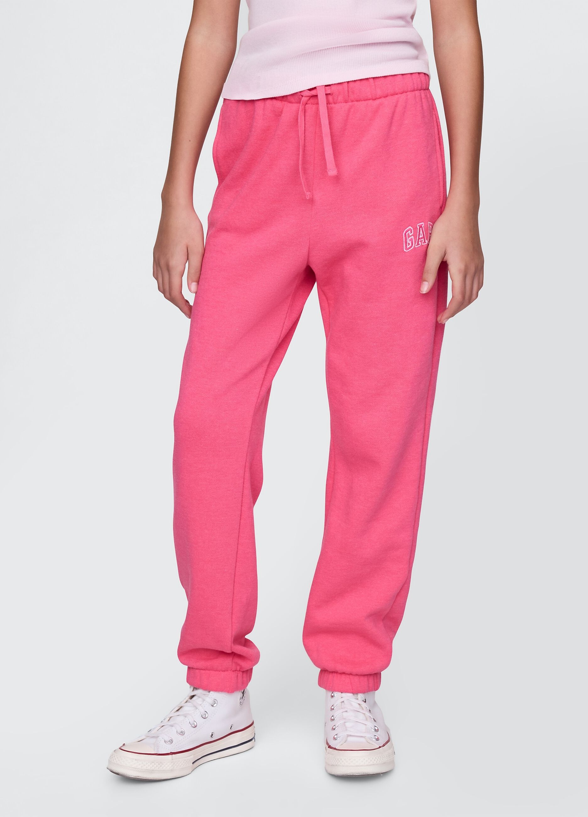 Girls' Pink Cotton Blend Regular Fit Jogger Trousers