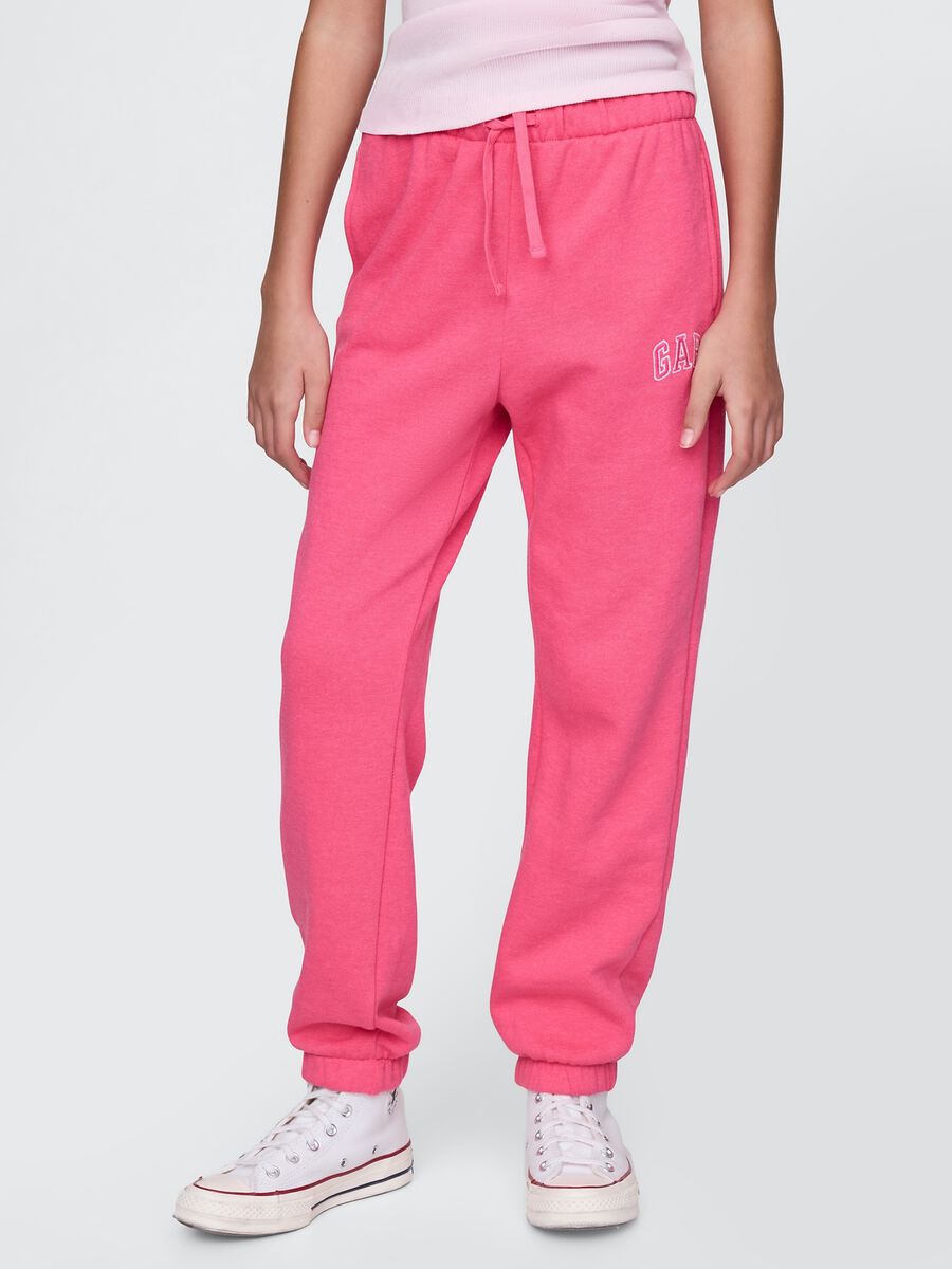 Girls' Pink Cotton Blend Regular Fit Jogger Trousers Girl_1