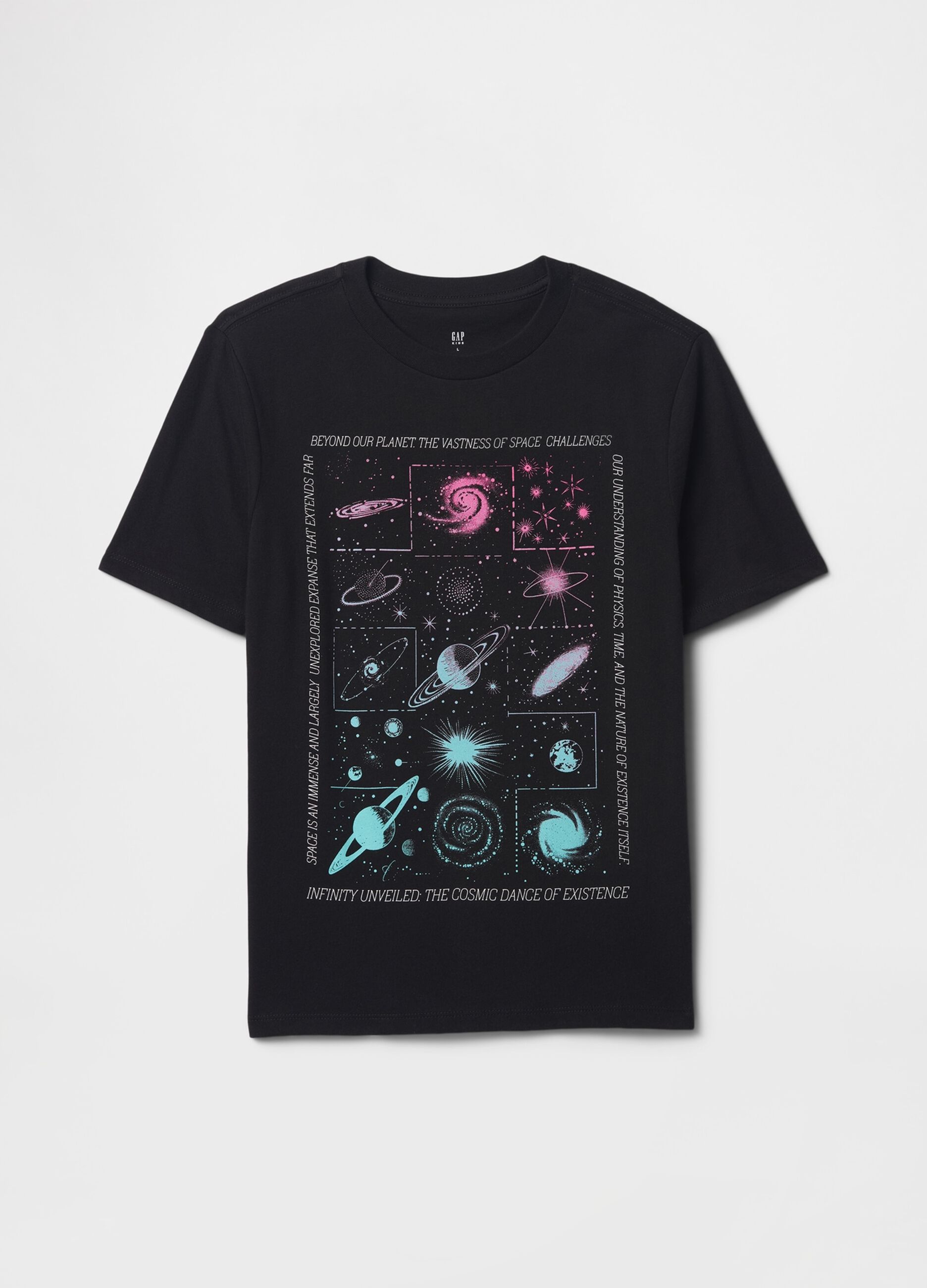 T-shirt nera con stampa spaziale