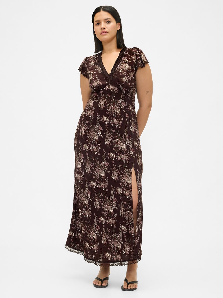 Vestito marrone in pura viscosa con stampa floreale Donna_3