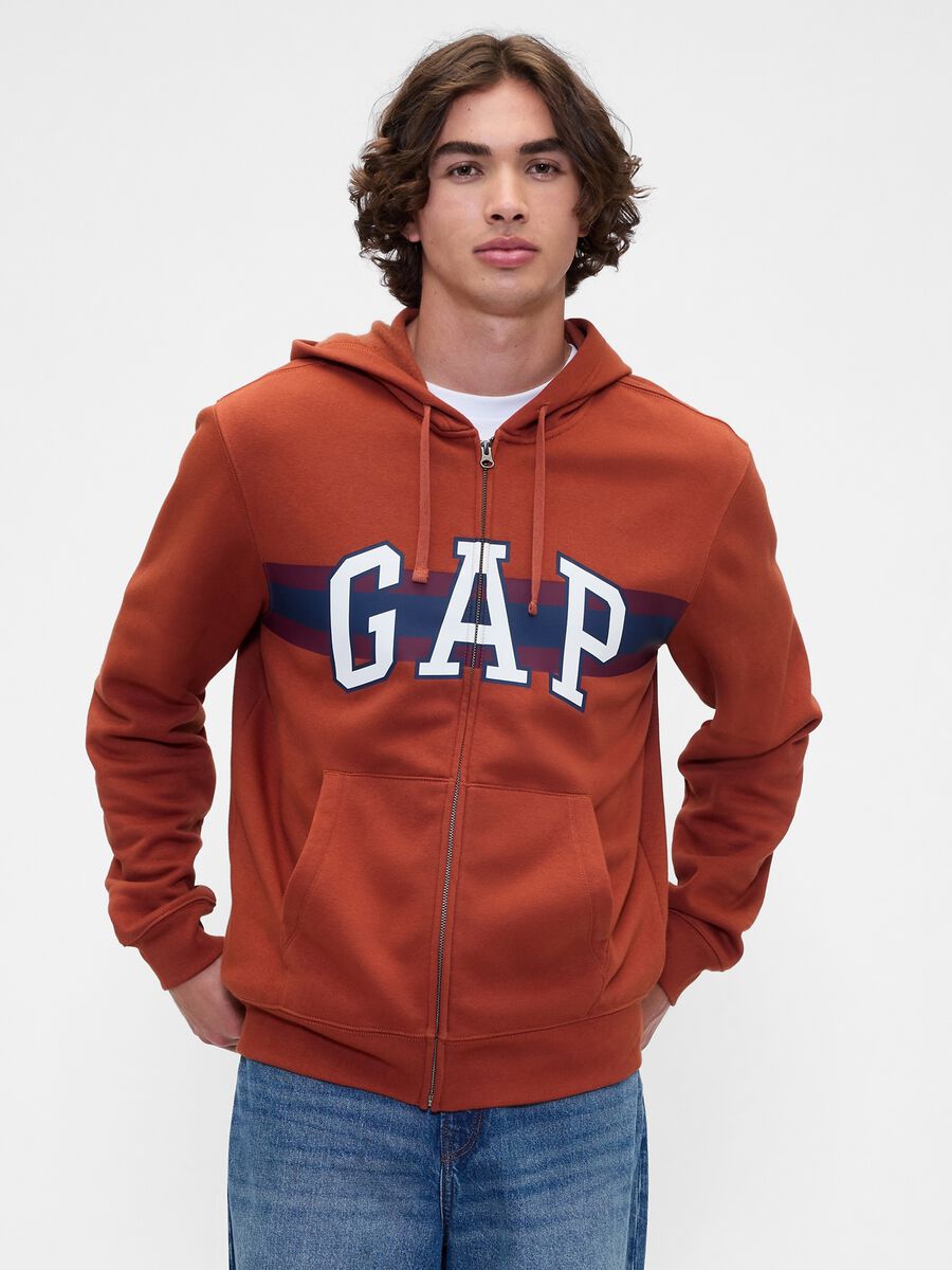 Orange Hooded Zip-Up Sweatshirt Man_0