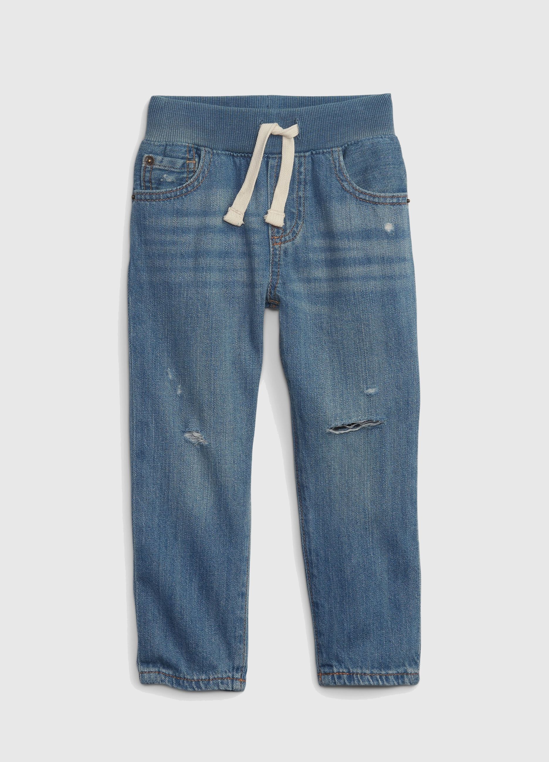 Denim joggers with abrasions