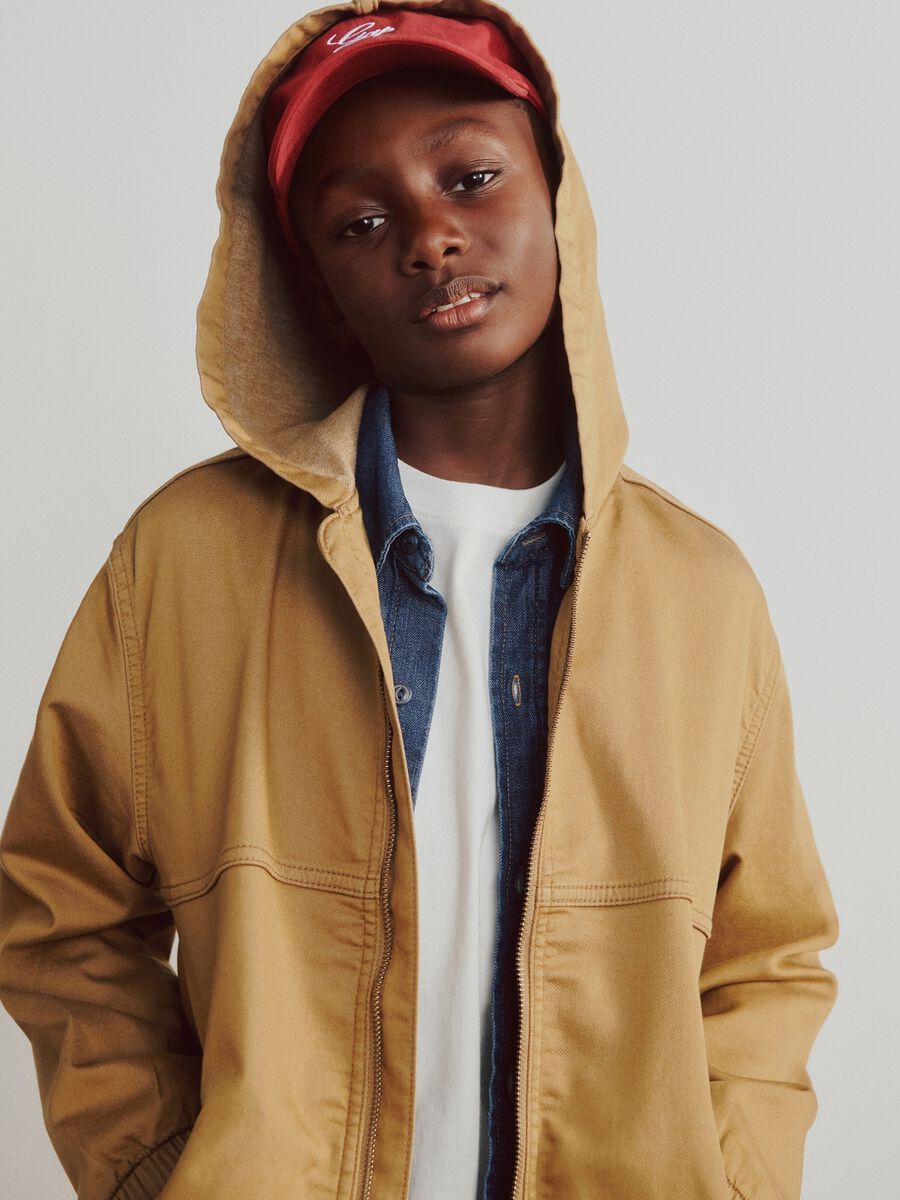 Brown Hooded Cotton Blend Jacket Boy_4