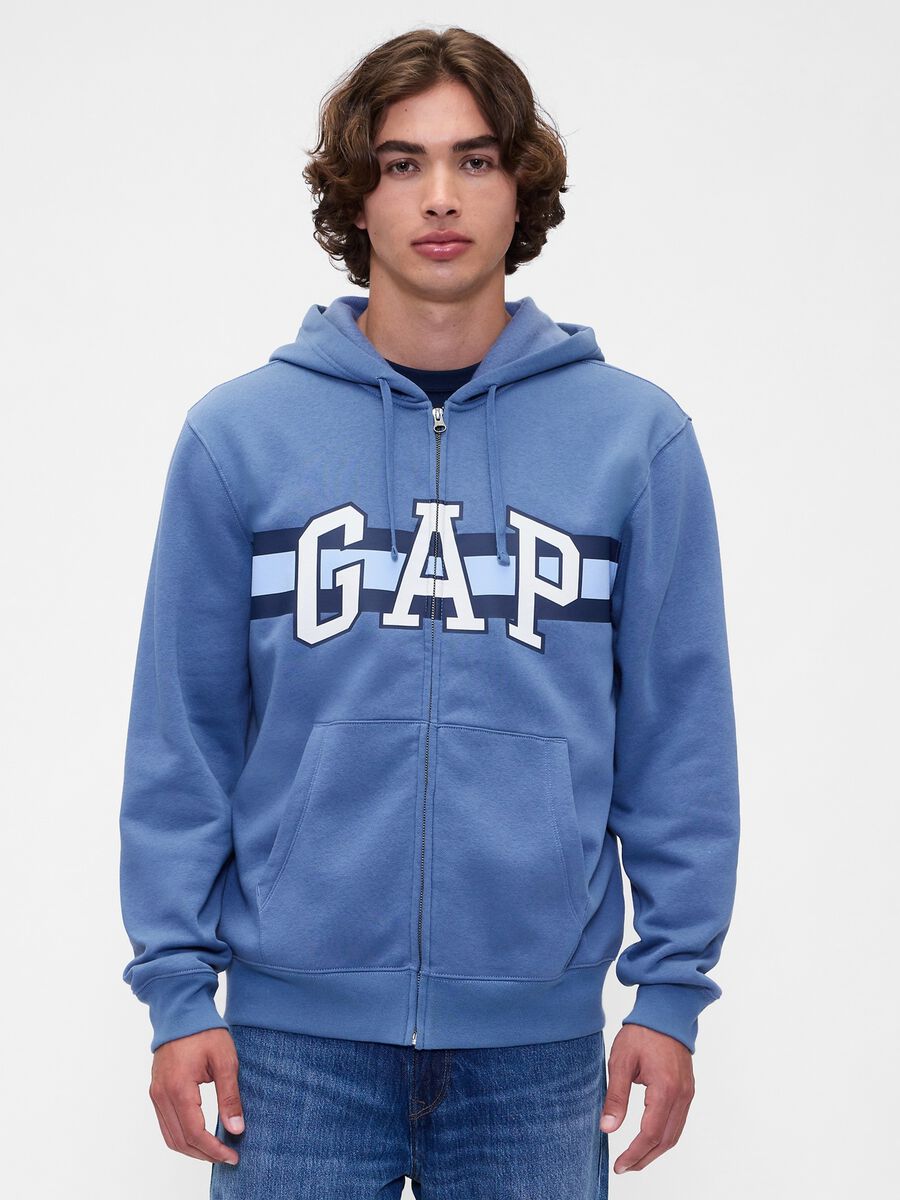 Blue hoodie with full zip closure Man_0
