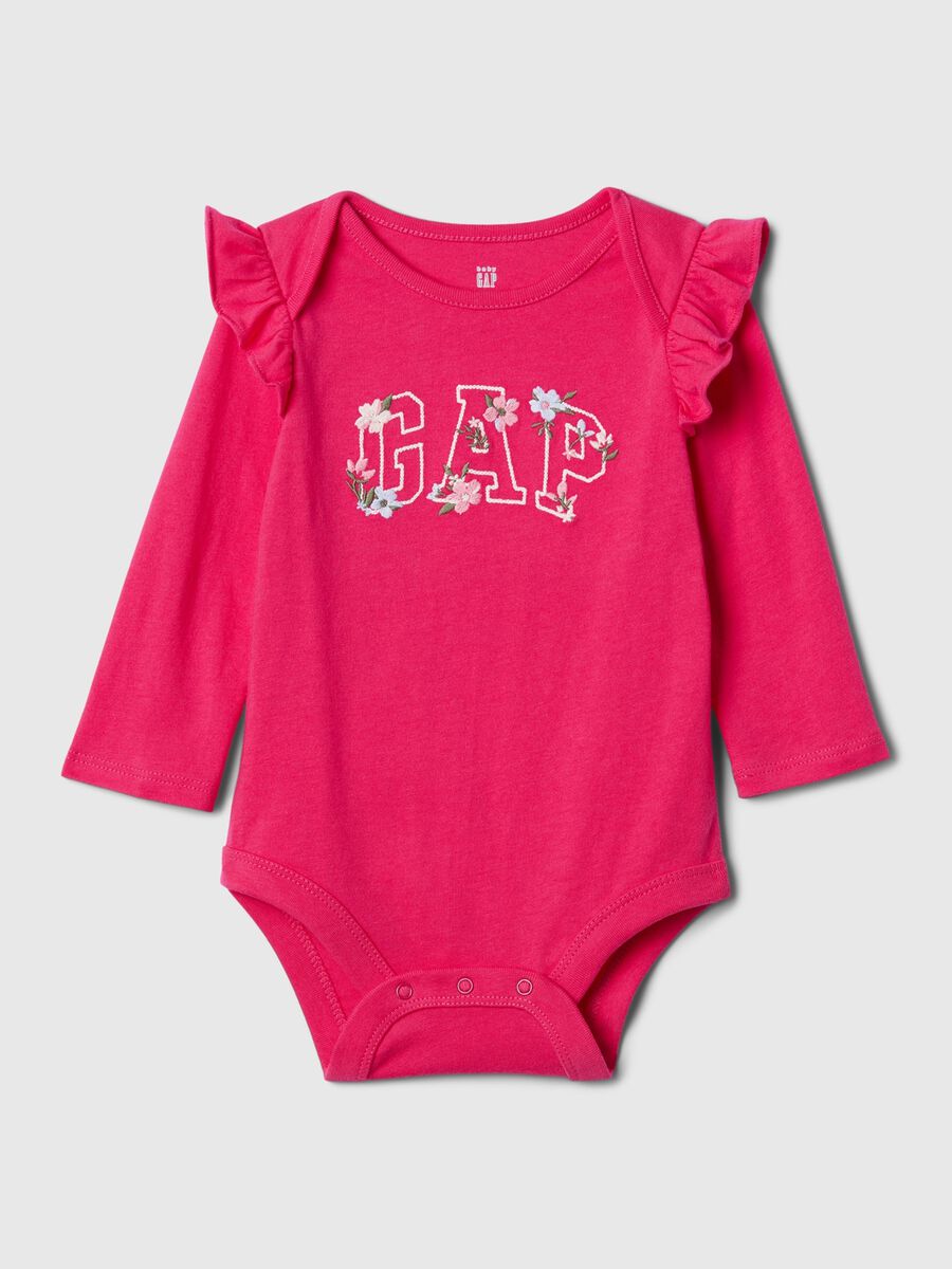 Cotton bodysuit with logo embroidery and frills Newborn Boy_0