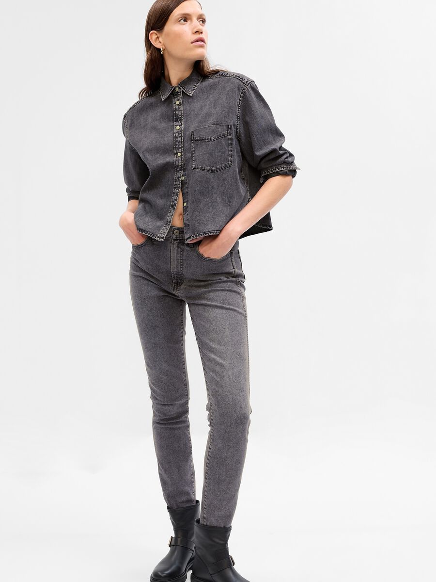 Cropped denim shirt with pocket Woman_0
