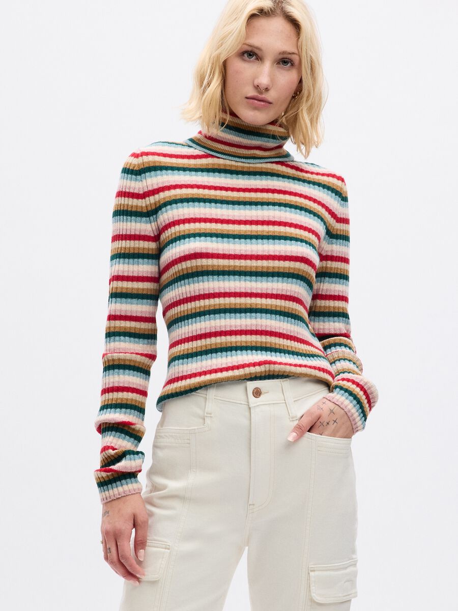 Flat ribbed top with high neck Woman_0