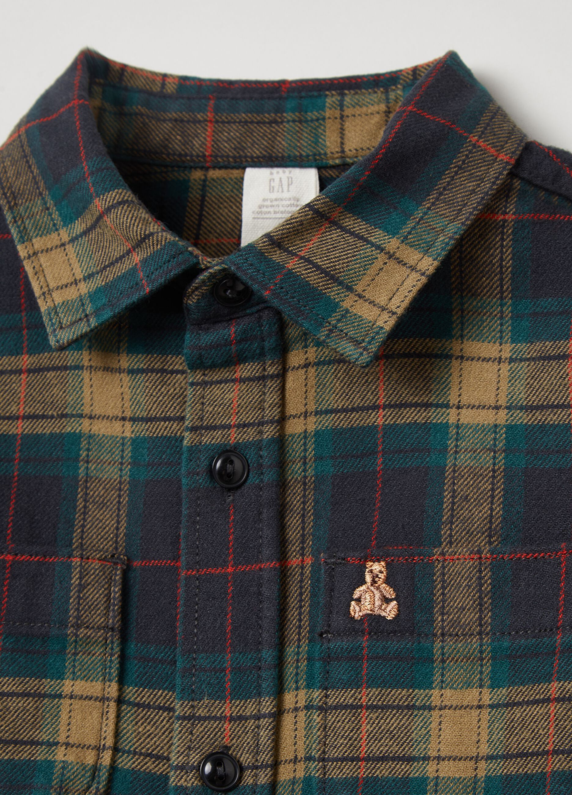 Organic flannel shirt with teddy bear embroidery_4