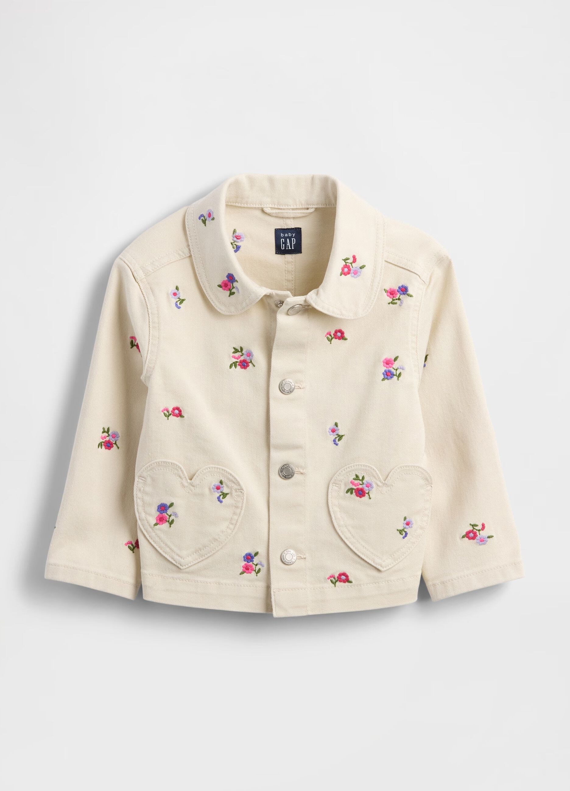 Embroidered Beige Denim Jacket