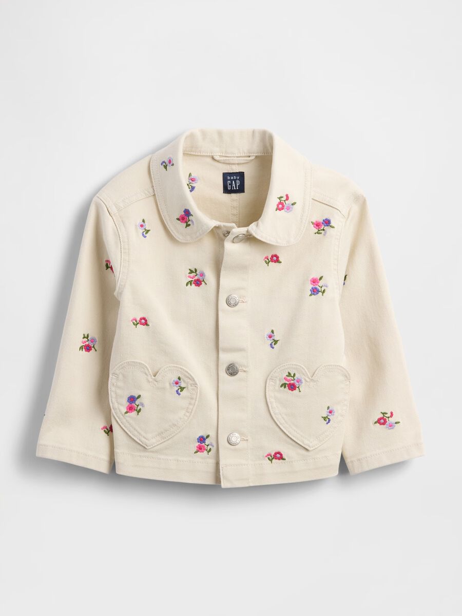 Embroidered Beige Denim Jacket Baby Girl_1