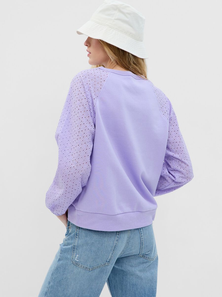 Sweatshirt with broderie anglaise lace sleeves Woman_1