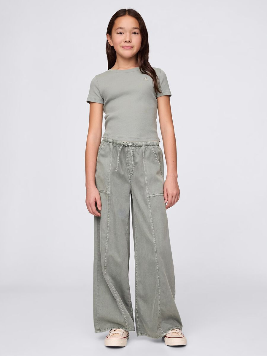Green palazzo trousers in cotton and lyocell Girl_0
