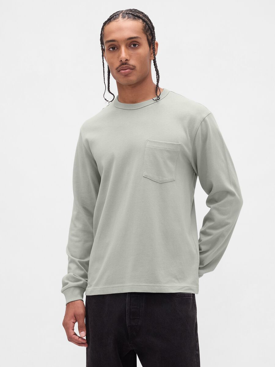 Grey Long Sleeve Cotton T-Shirt Man_0