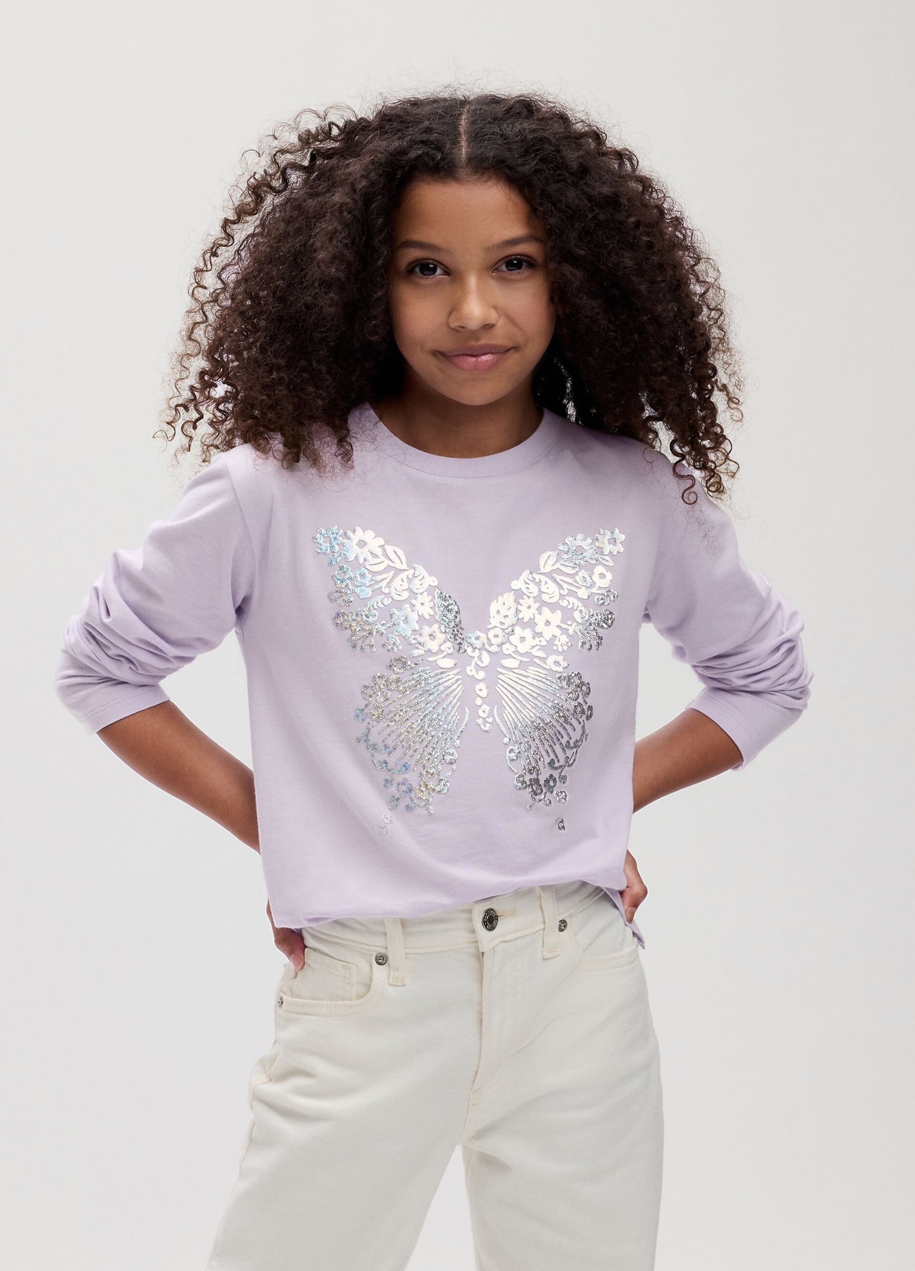 Long-sleeved T-shirt with foil print