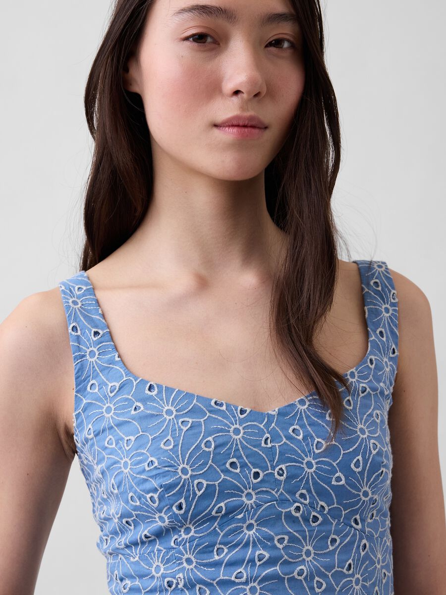 Top in puro cotone con ricamo floreale traforato Donna_1
