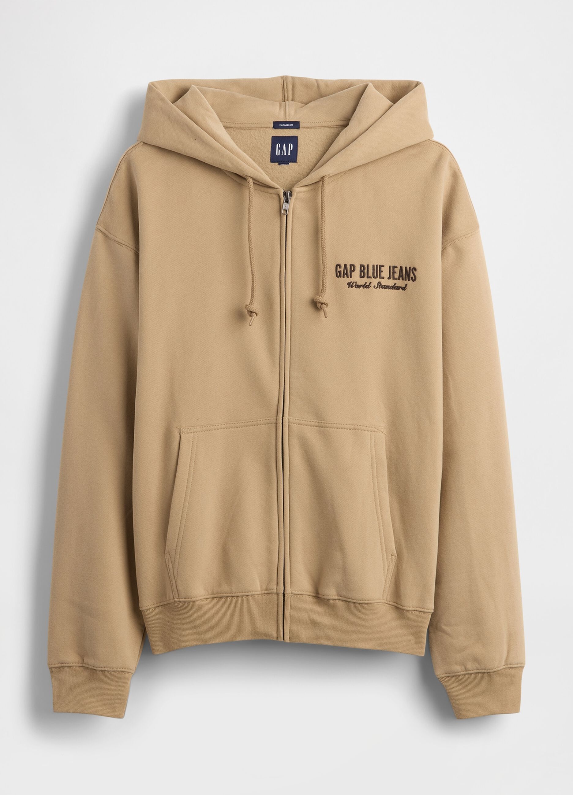 Felpa beige con cappuccio e zip integrale_4