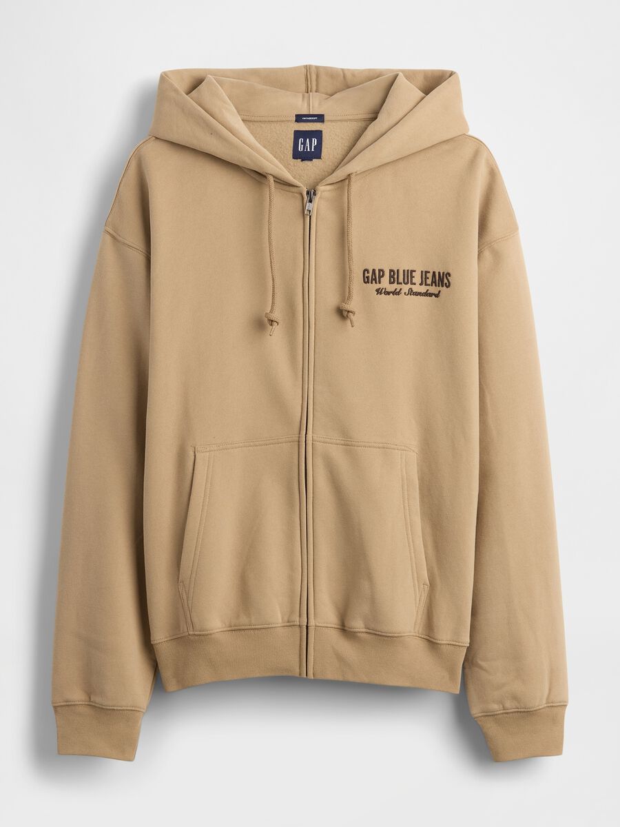 Felpa beige con cappuccio e zip integrale Uomo_4