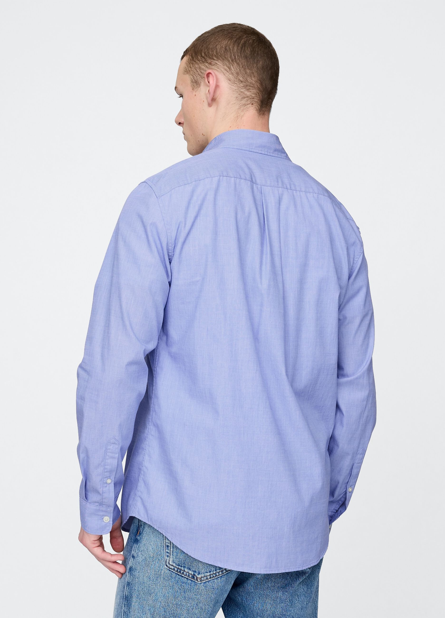 Camicia azzurra con taschino in cotone_2