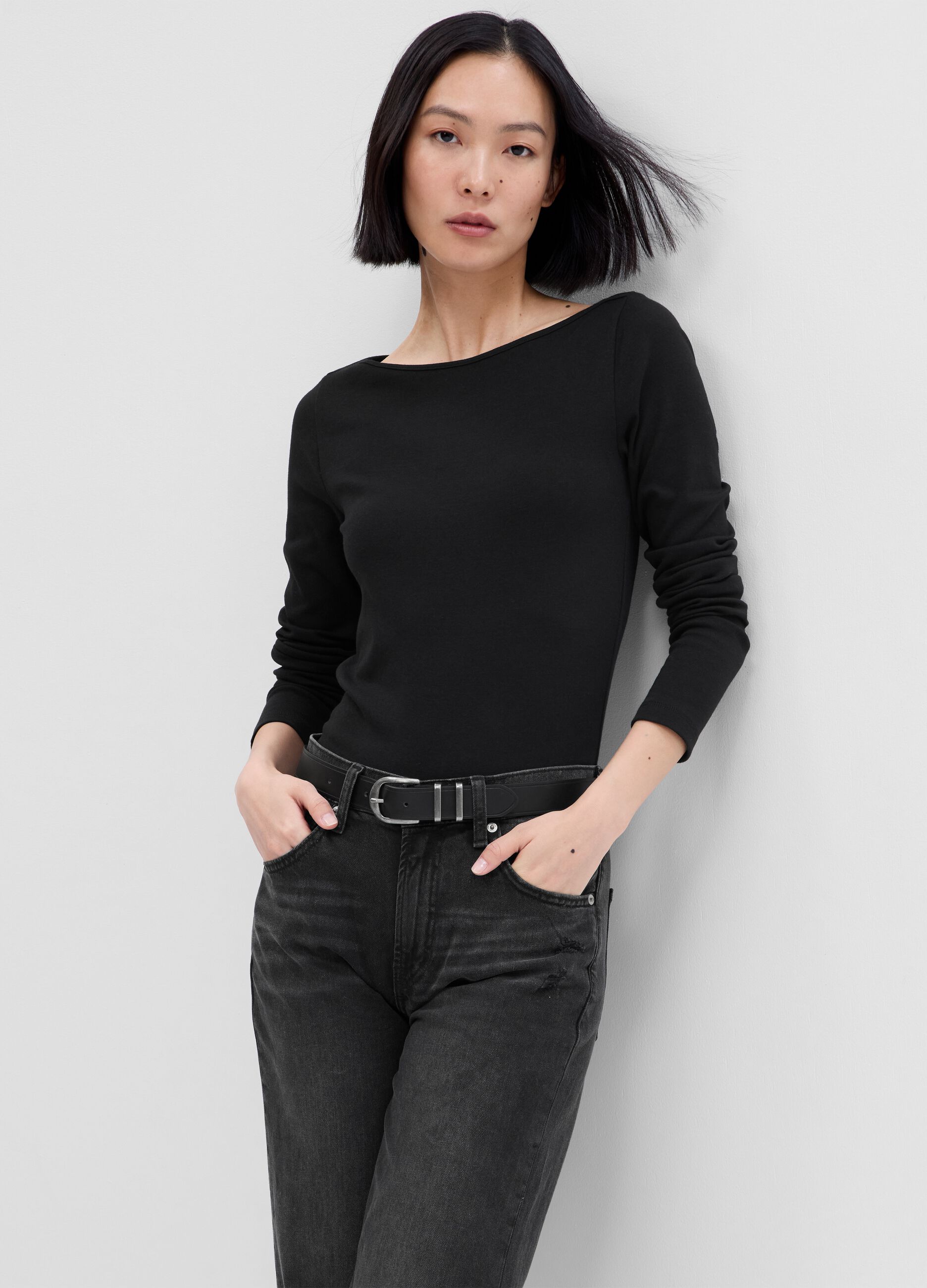 T-shirt in cotton and modal with boat neck