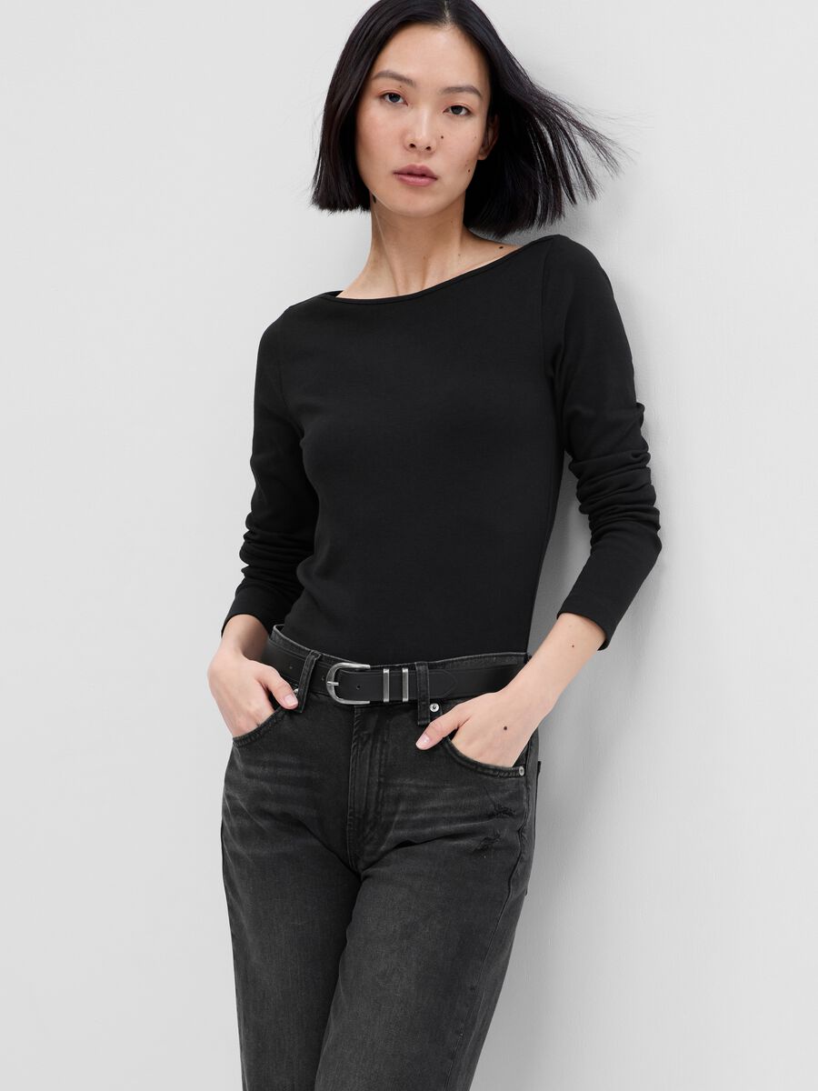 T-shirt in cotton and modal with boat neck Woman_0