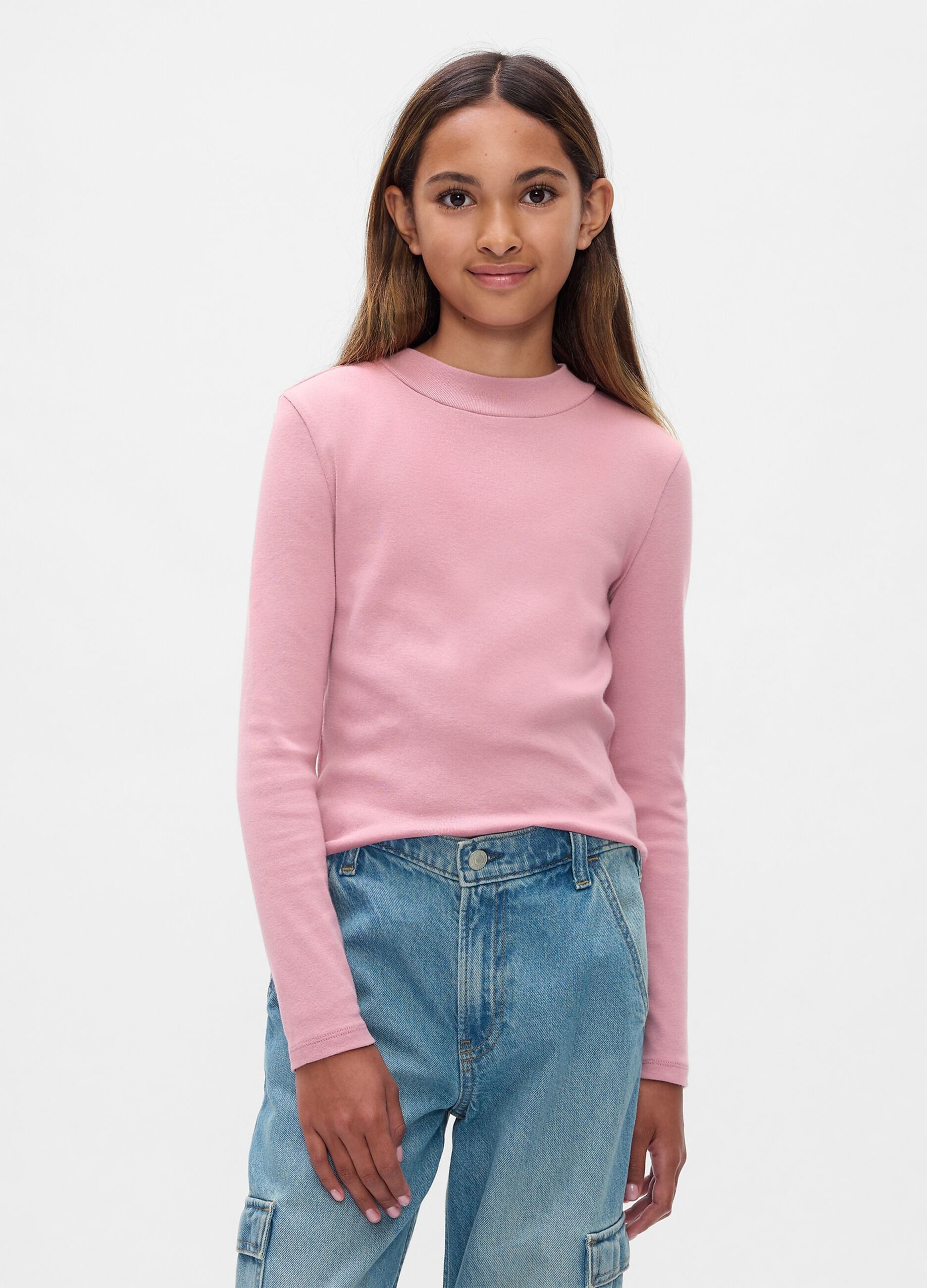 T-shirt mock neck con maniche lunghe