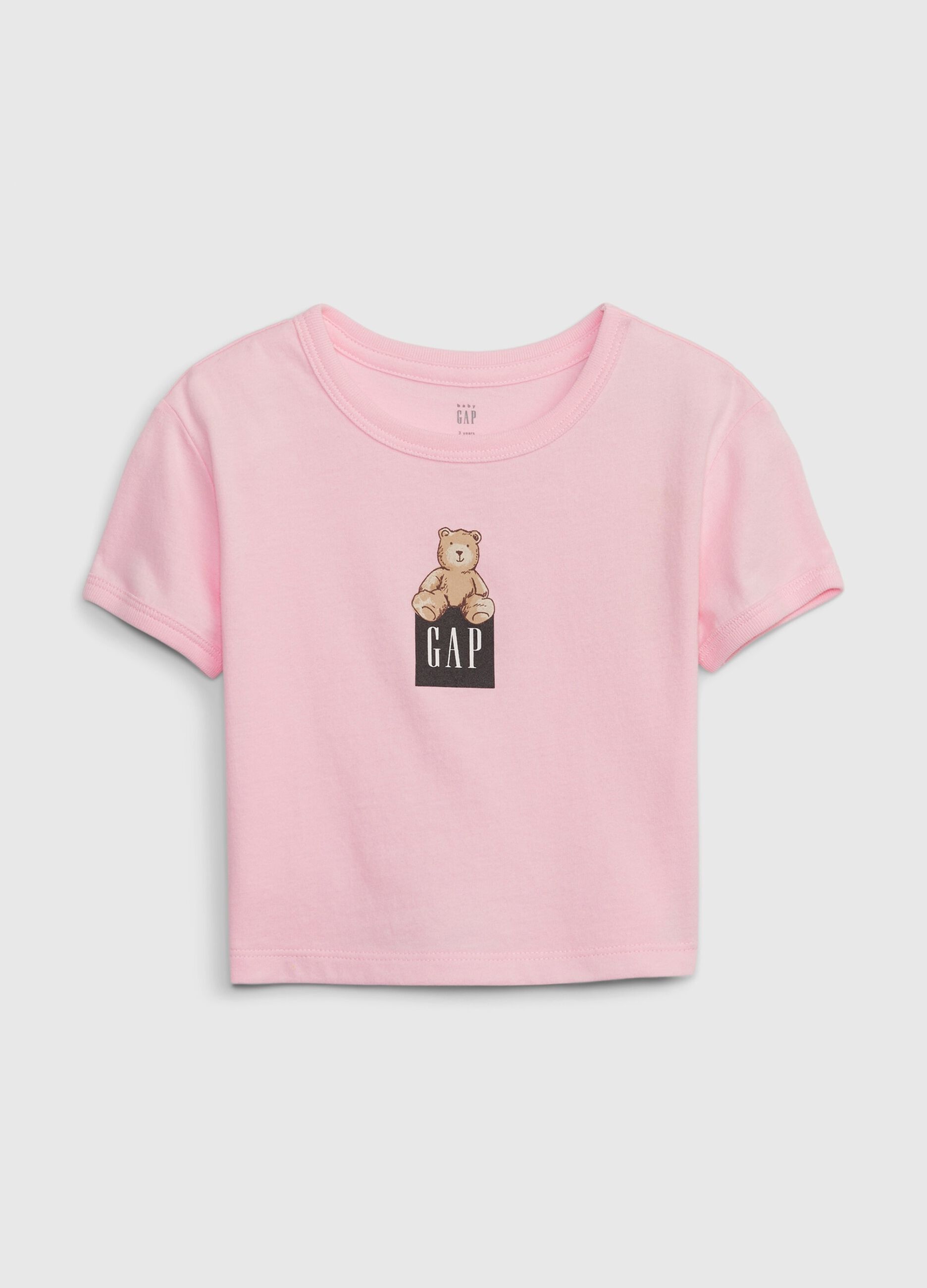 Cotton T-shirt with teddy bear and logo print