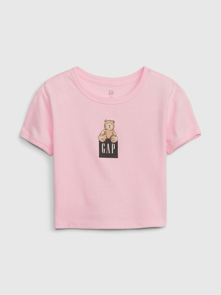 Cotton T-shirt with teddy bear and logo print Newborn Boy_0