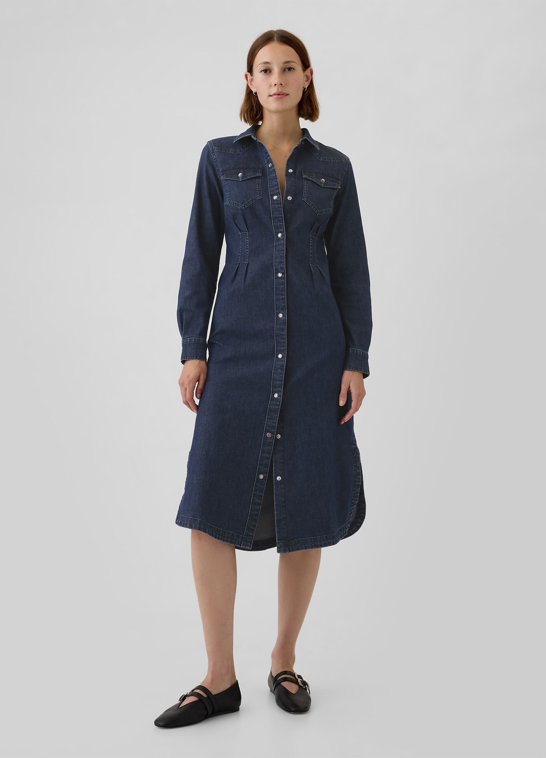 Vestito chemisier in denim con pinces