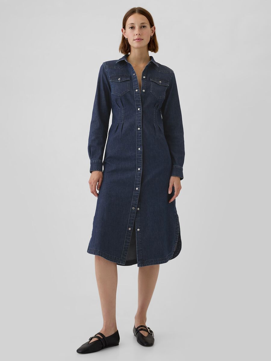 Vestito chemisier in denim con pinces Donna_0