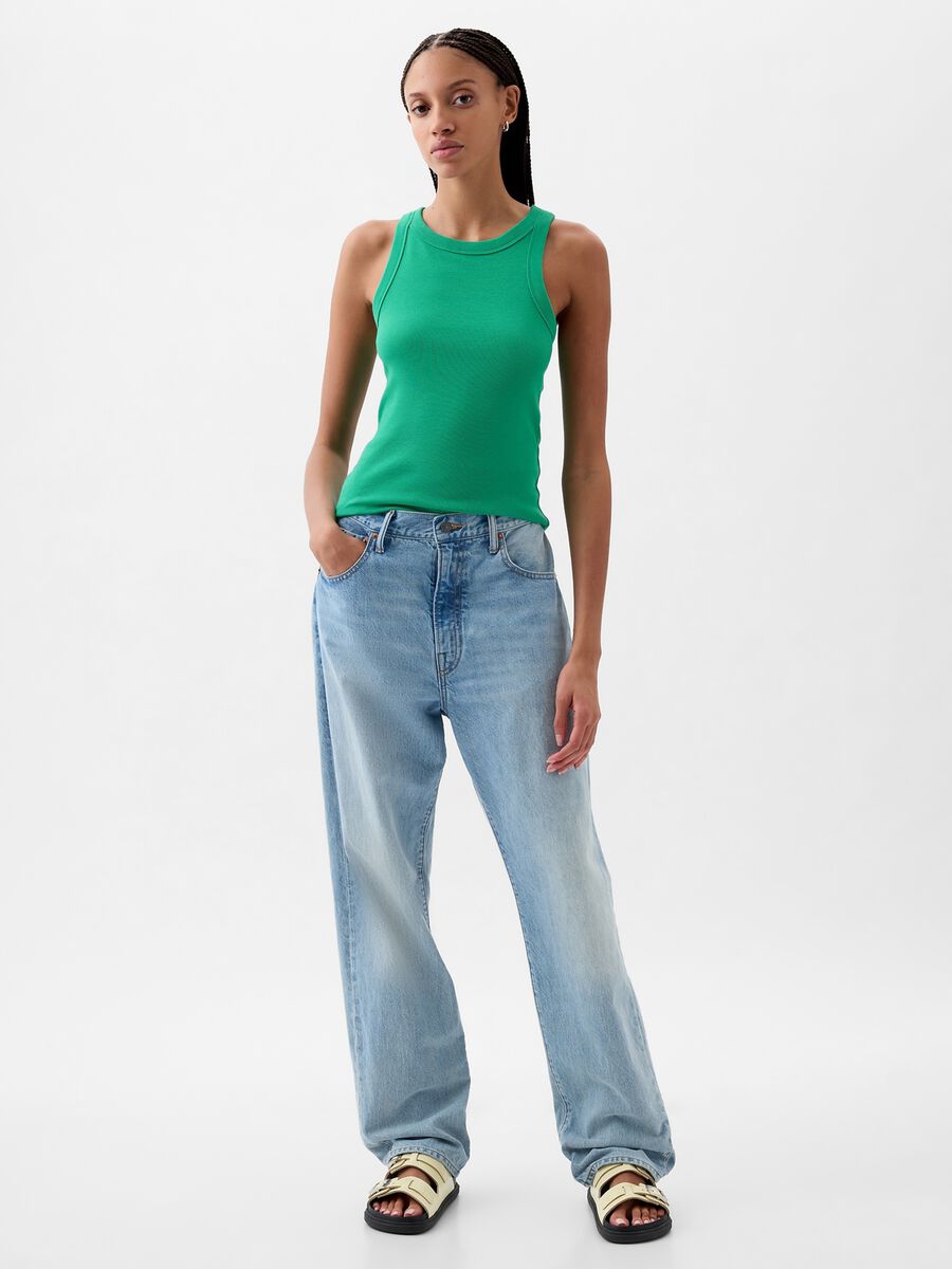 Tank top a costine con scollo halter Donna_2