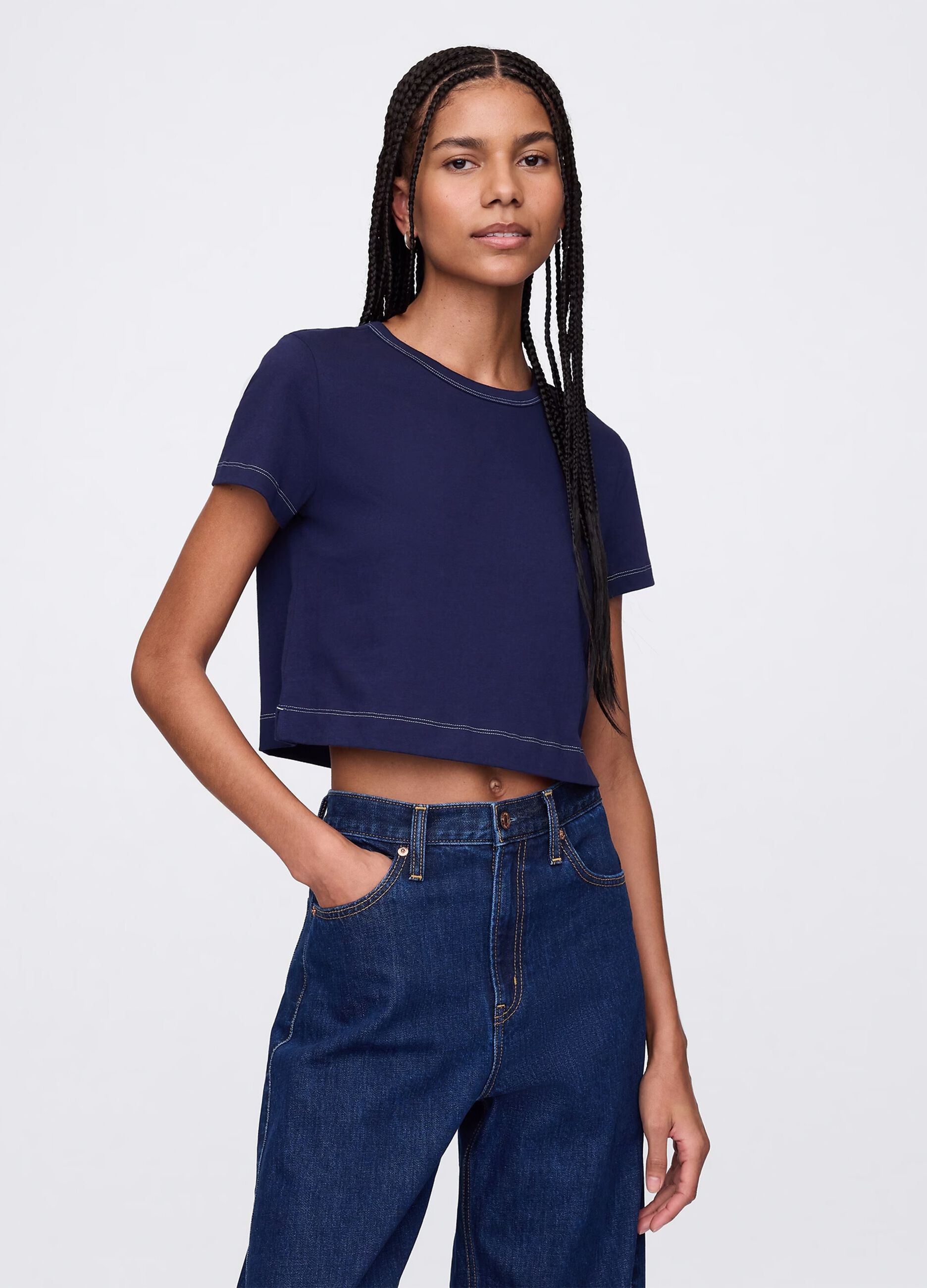 T-shirt cropped blu in cotone