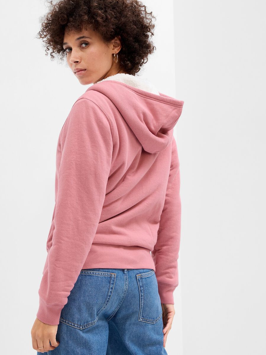 Full-zip sweatshirt with sherpa hood and lining Woman_1