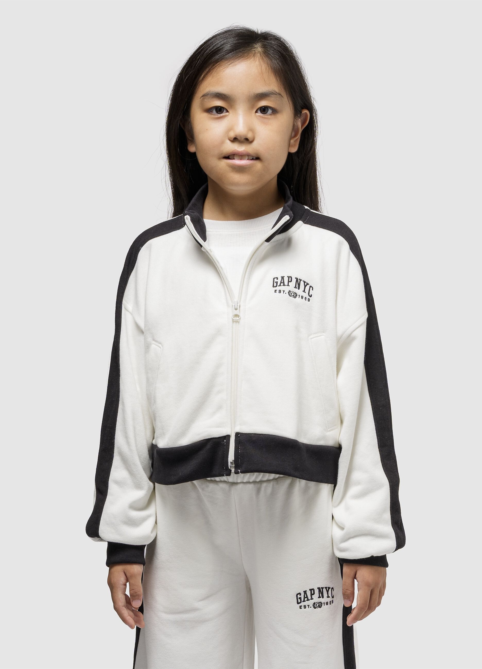 Felpa bianca con zip completa in cotone