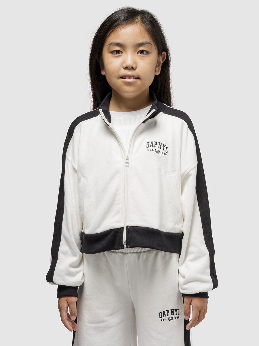 Felpa bianca con zip completa in cotone Bambina_0