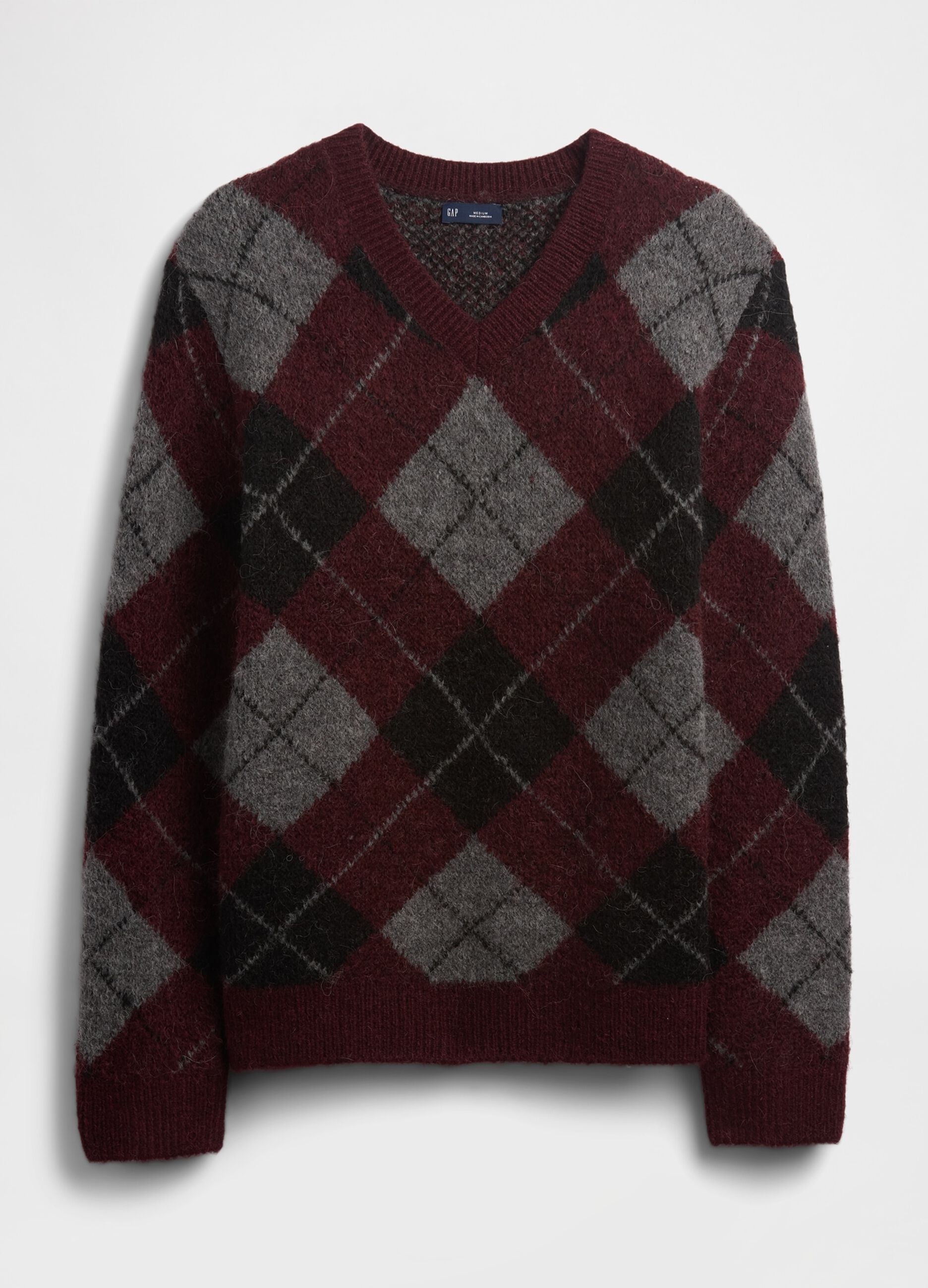 Maglione bordeaux a rombi in misto lana e alpaca