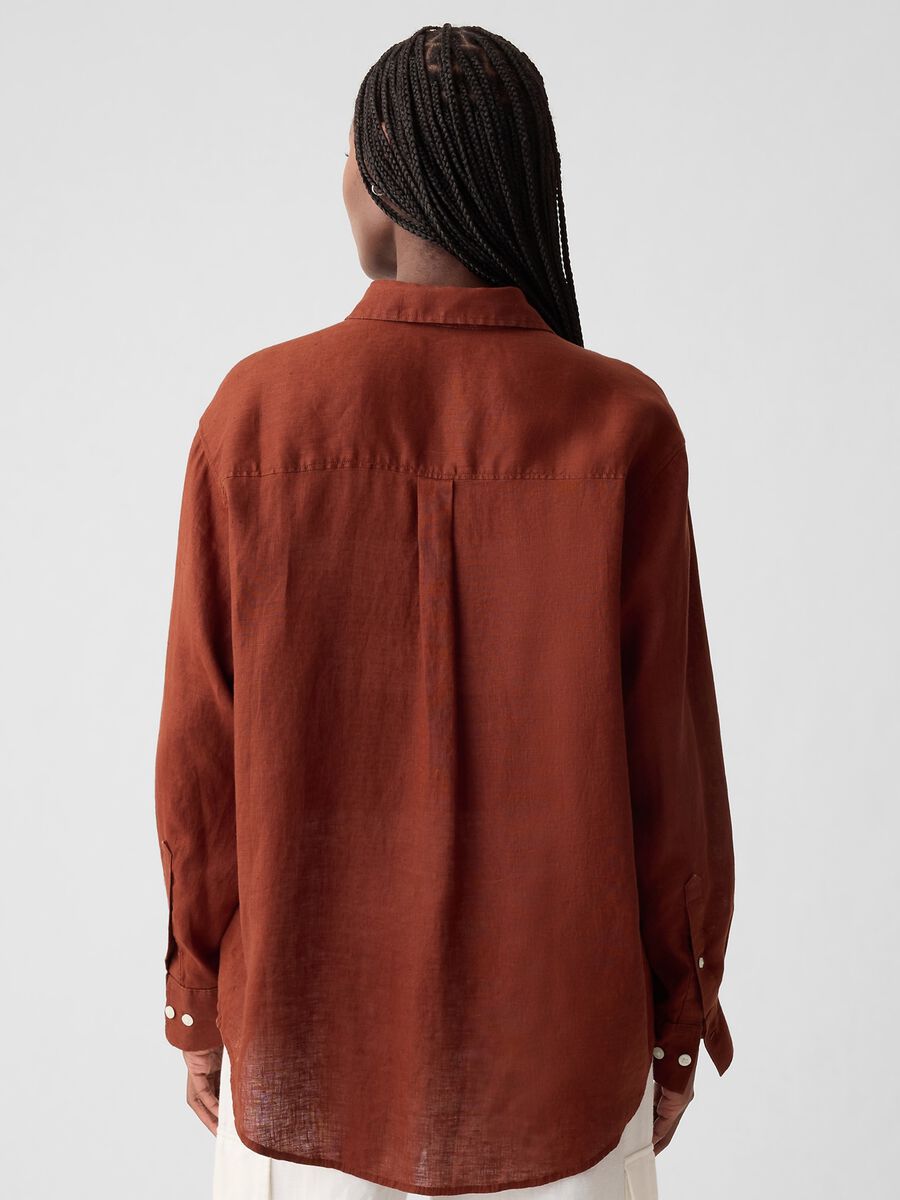 Camicia oversize in lino con tasca Donna_2