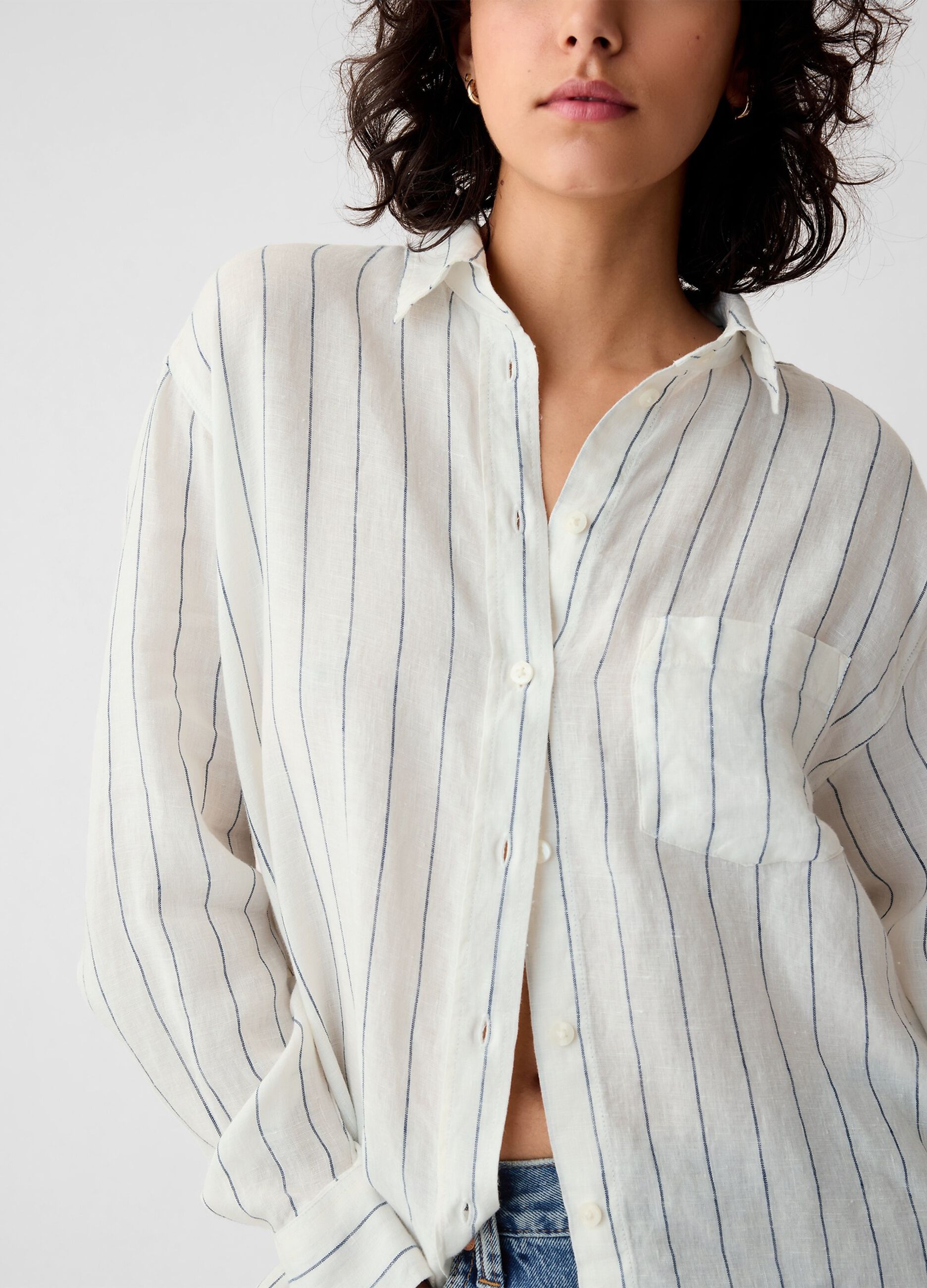 Camicia oversize in lino con tasca_1
