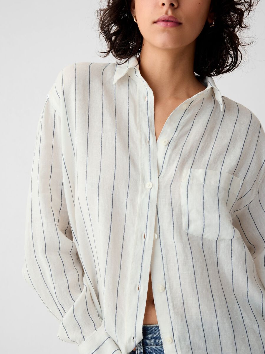 Camicia oversize in lino con tasca Donna_1