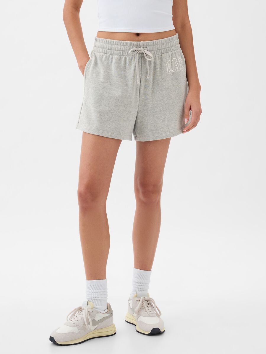 Shorts in French Terry con ricamo logo Donna_0