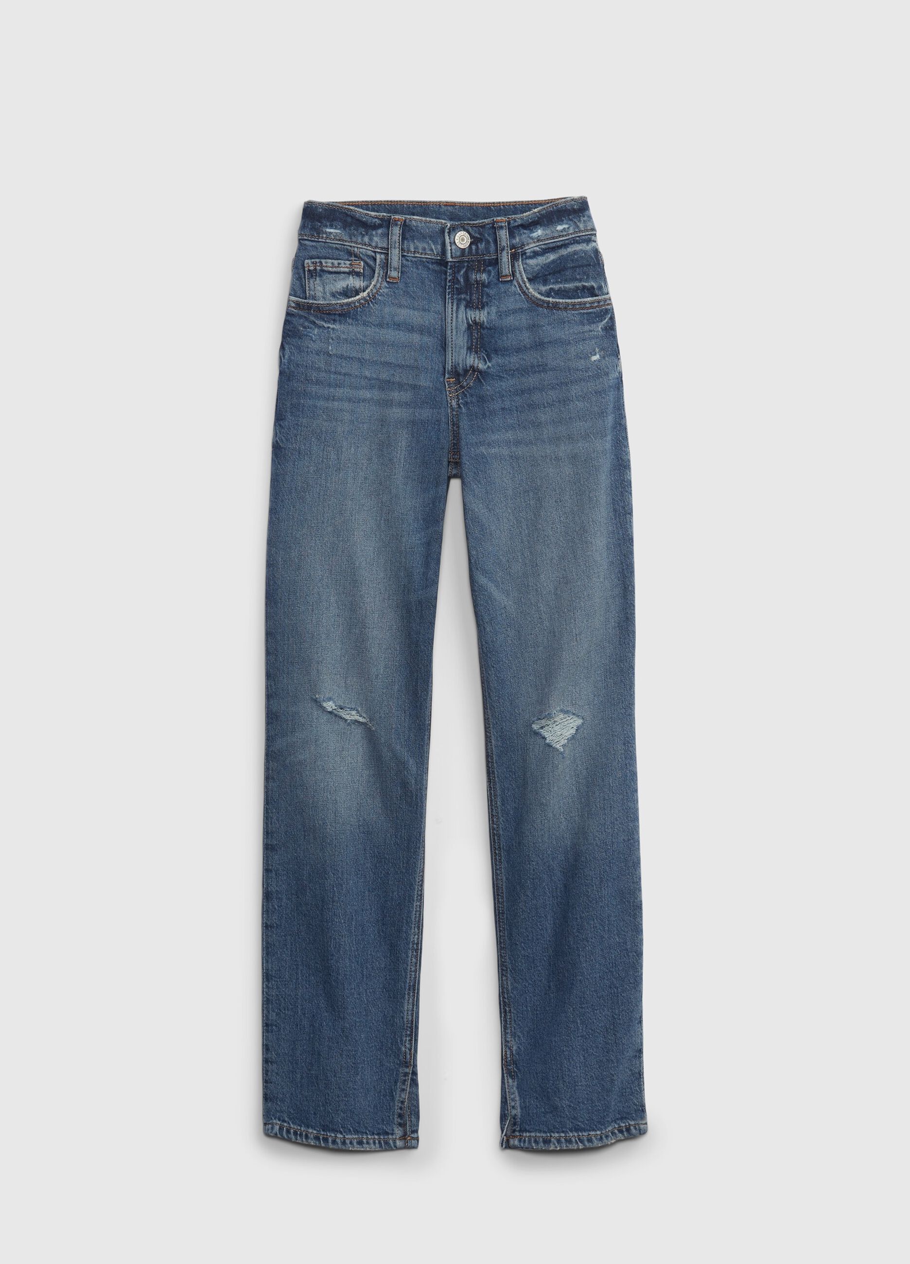 Jeans straight fit con abrasioni_0