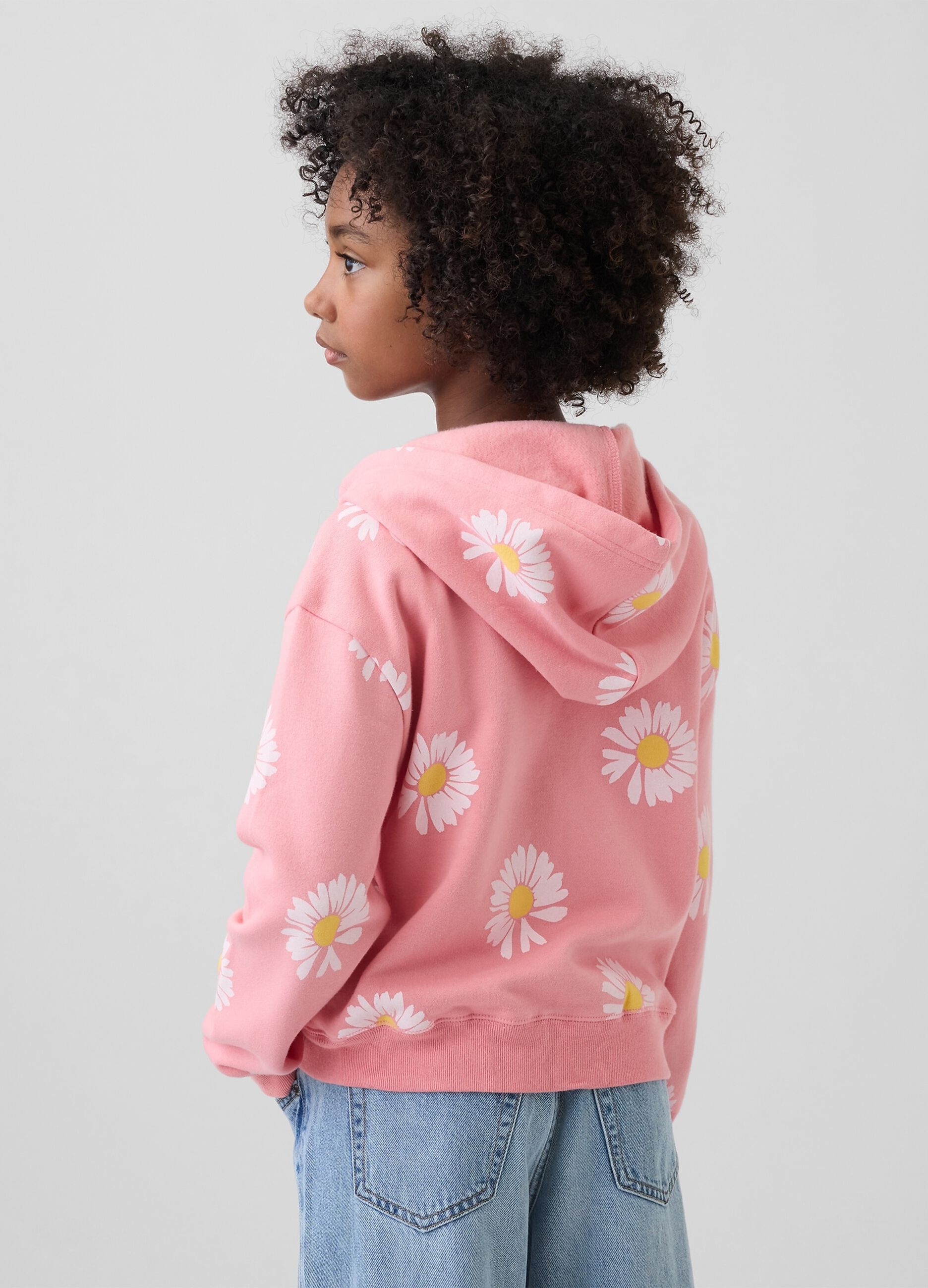 Girls' Pink Cotton Blend Sweatshirt with Daisies