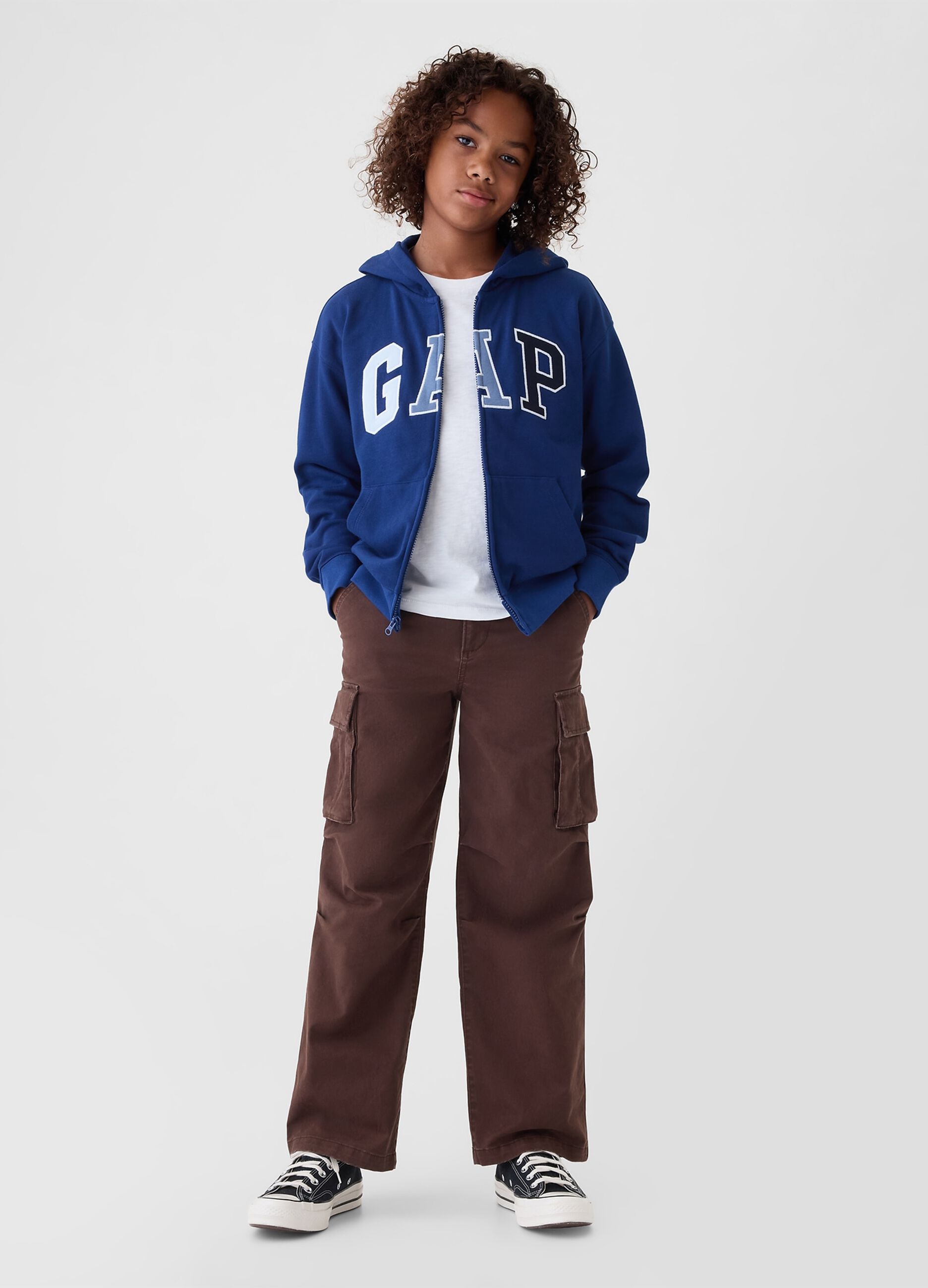 Full-zip con cappuccio e ricamo logo_1