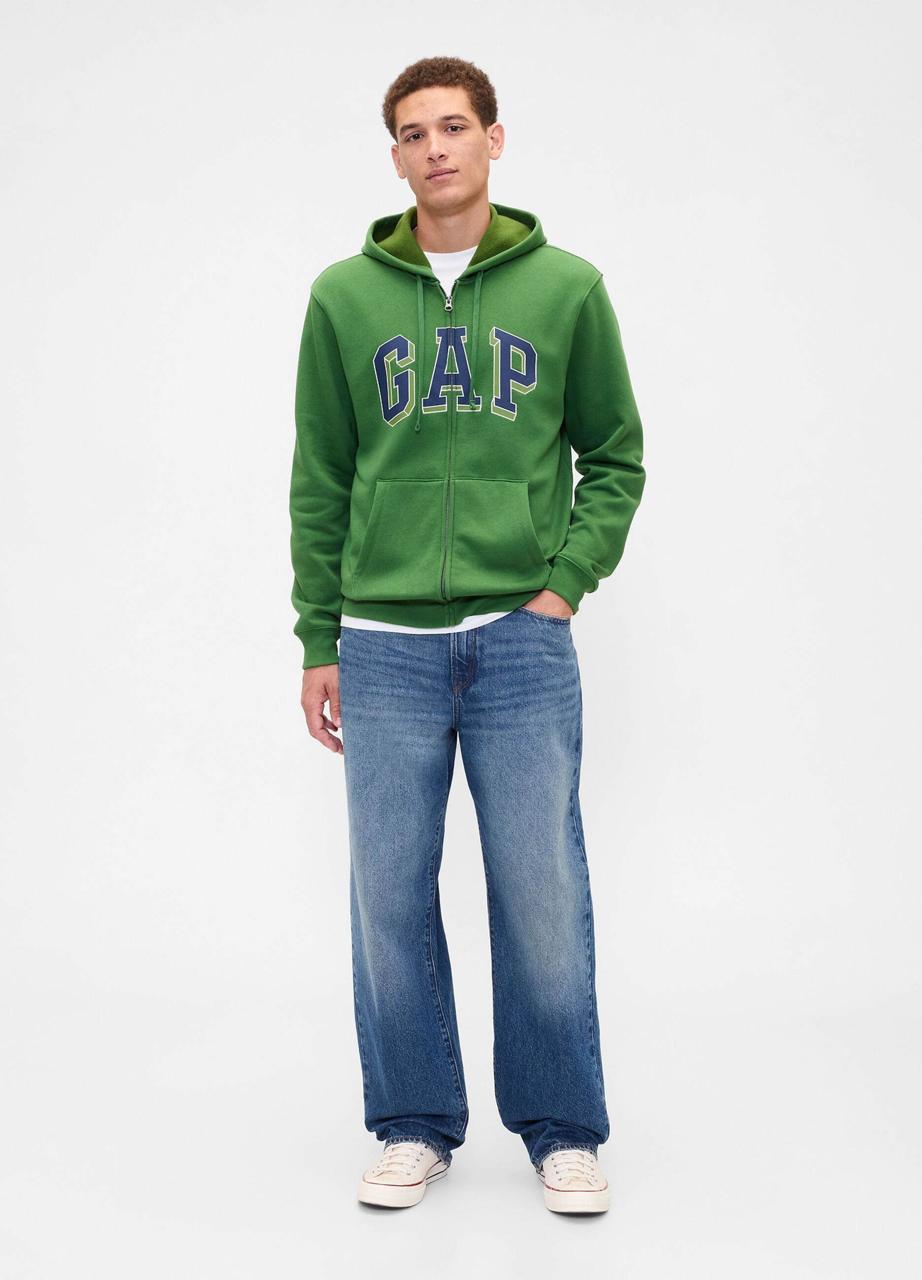 Felpa verde in cotone misto con cappuccio