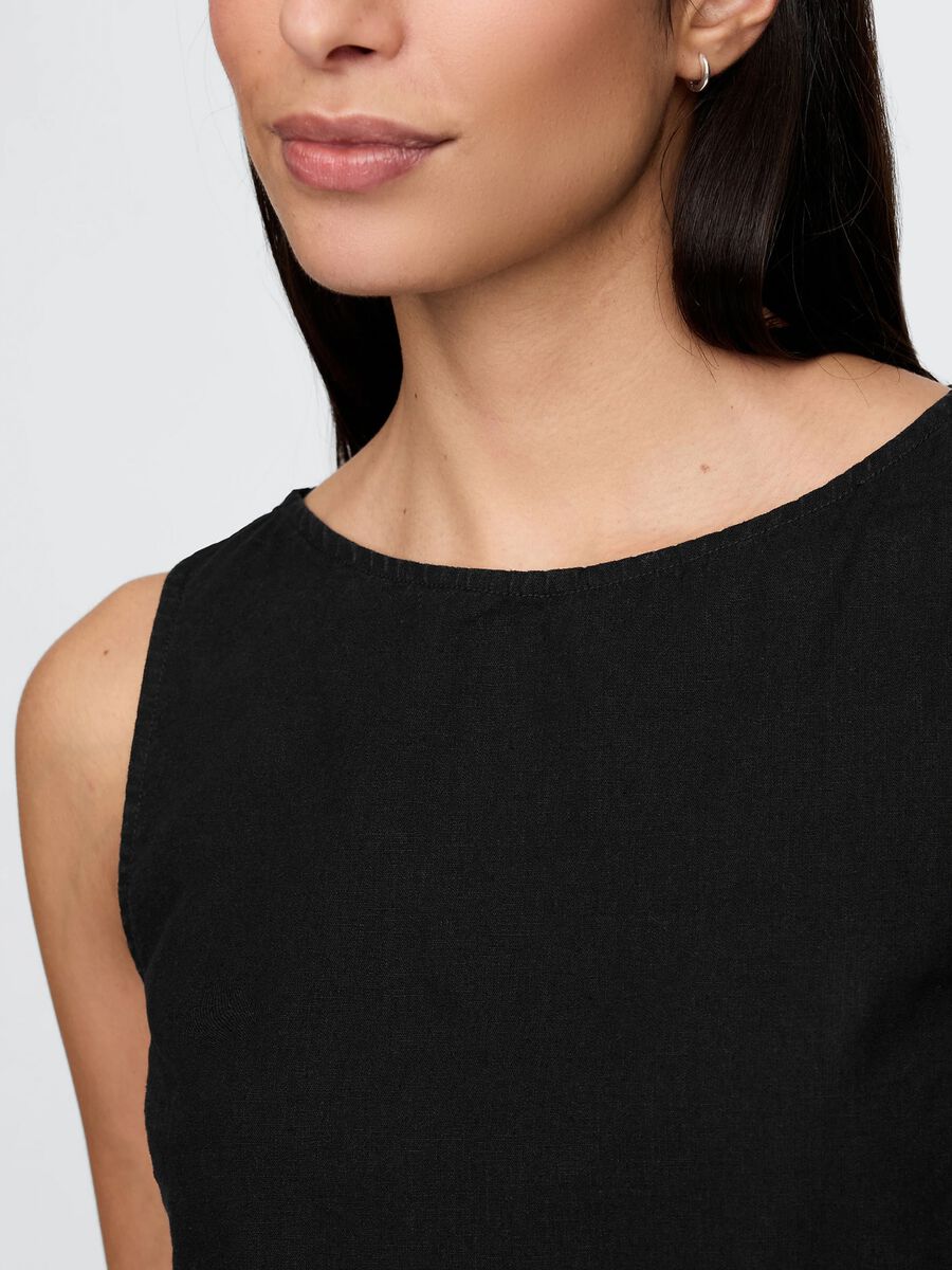 Top senza maniche nero misto lino Gap Donna_3